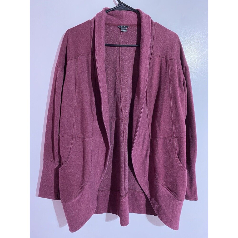 Eddie Bauer Cardigan Womens Medium Burgundy Open Front Sweater Office Casual‎